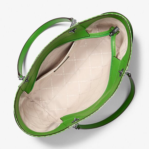 New Michael Kors Jet Set Large Logo Shoulder Bag Jungle Green - Picture 3 of 4